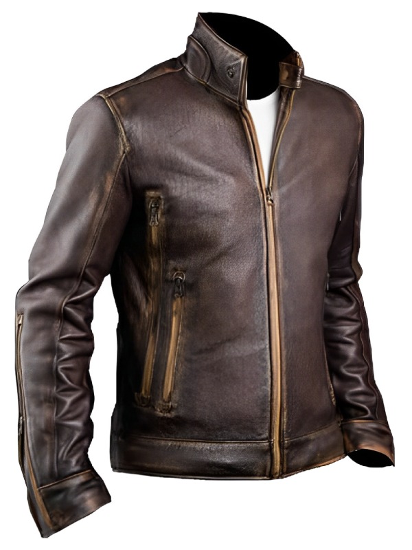 Men's Distressed Leather Jacket for Cafe Racer