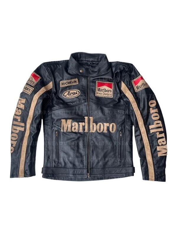 Marlboro Vintage Black Leather Motorcycle Jacket