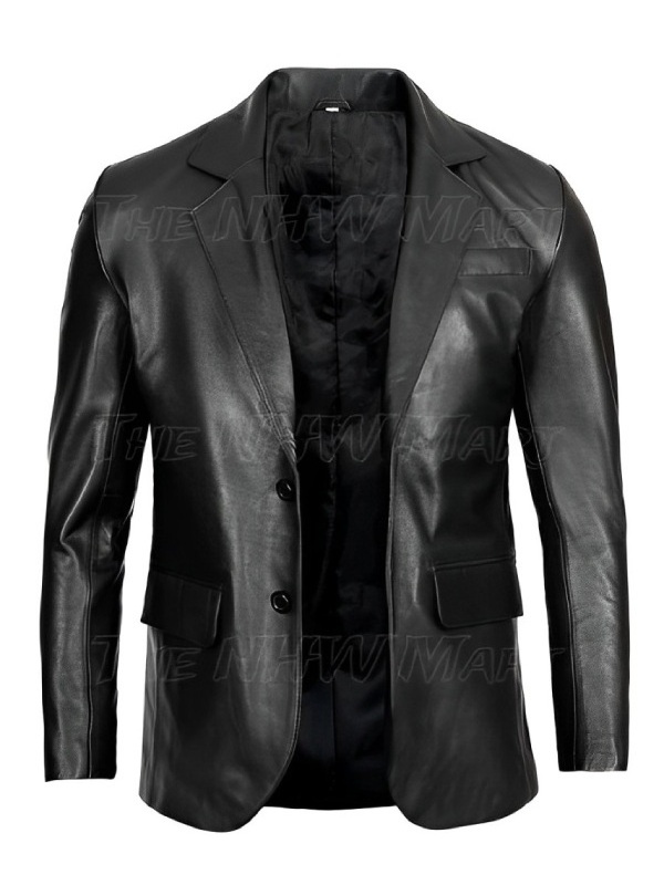 Men's Genuine Lambskin Leather Blazer in Black