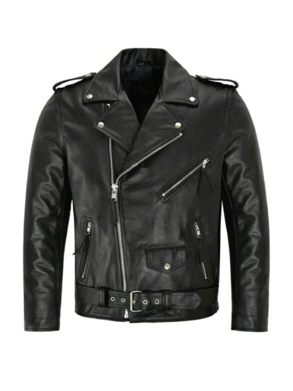 Men's Brando Leather Jacket Motorcycle Perfect Black Cowhide Jacket