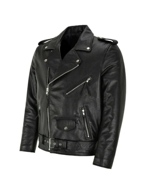 Men's Motorcycle Jacket with Black Belted Leather