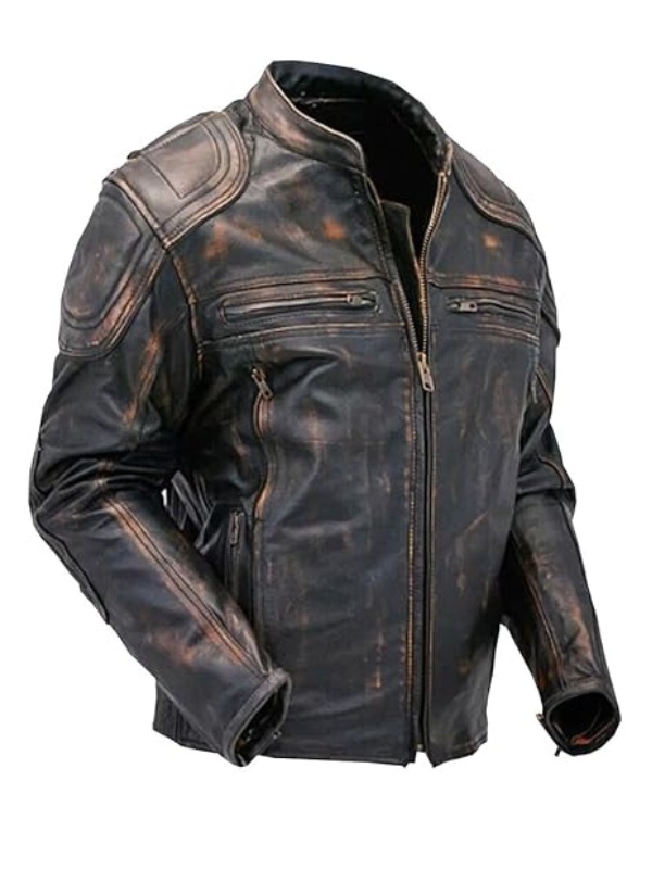 Men's Brown Harley Cafe Racer Cowhide Leather Jacket