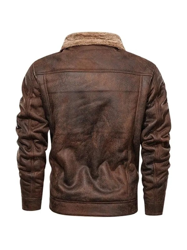 Men’s Brown Fur Collar Vintage Leather Jacket