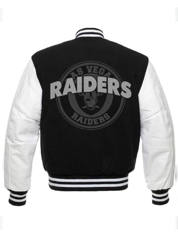 Get the NFL Black Varsity Jacket for the Las Vegas Raiders.